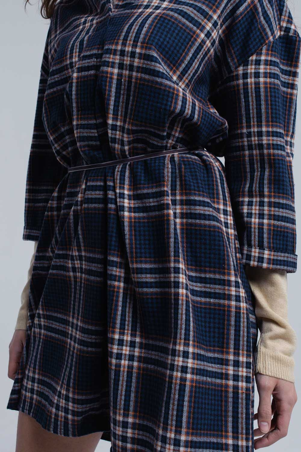 Robe midi à carreaux marine