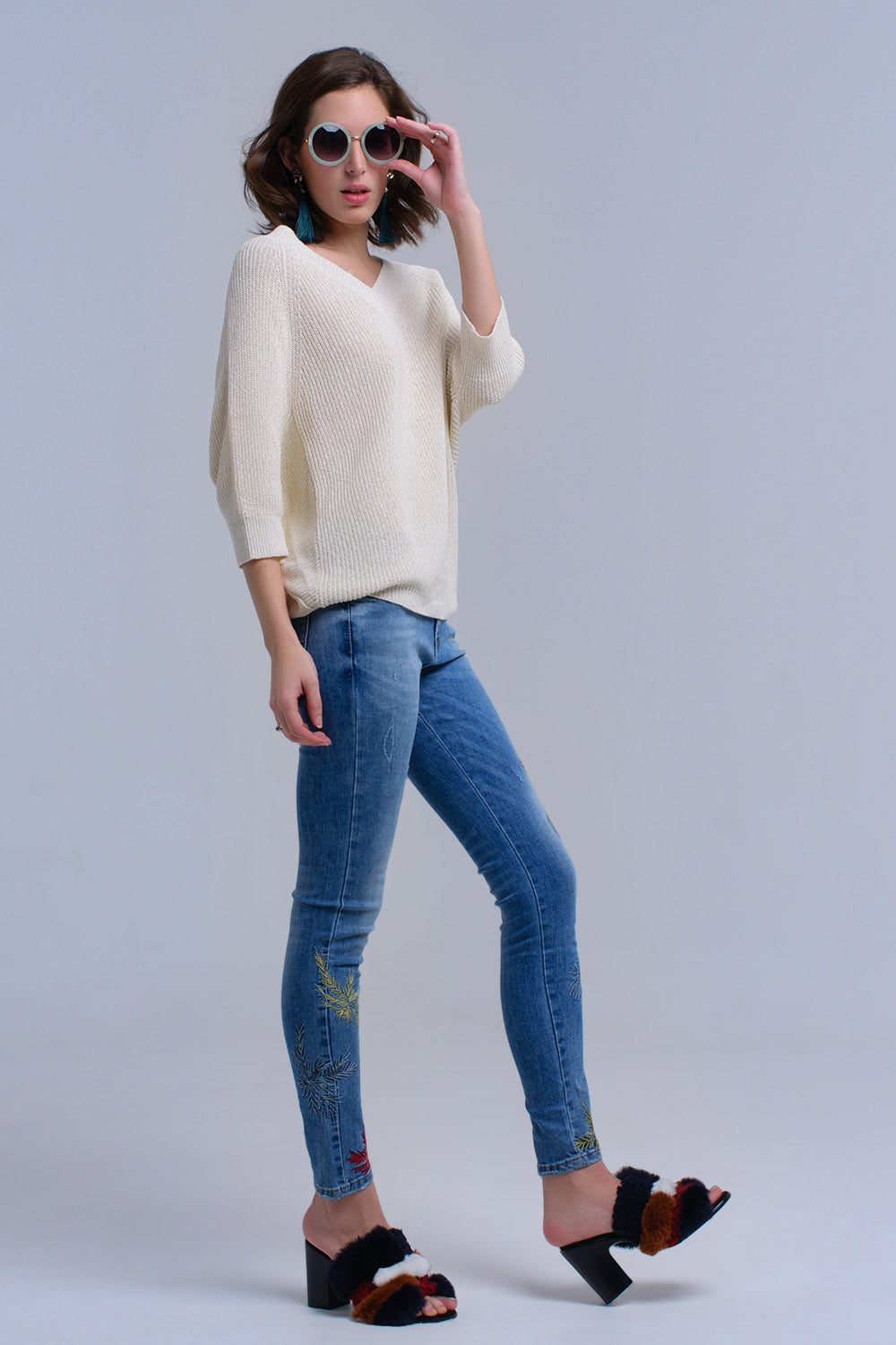 Skinny embroidered jeans - Denim