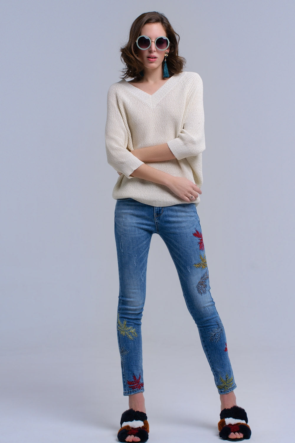 Skinny embroidered jeans
