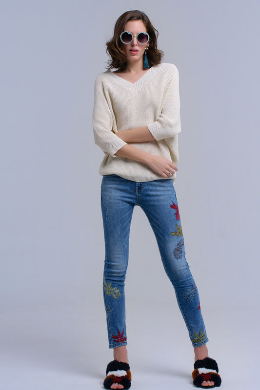 Skinny embroidered jeans - Denim
