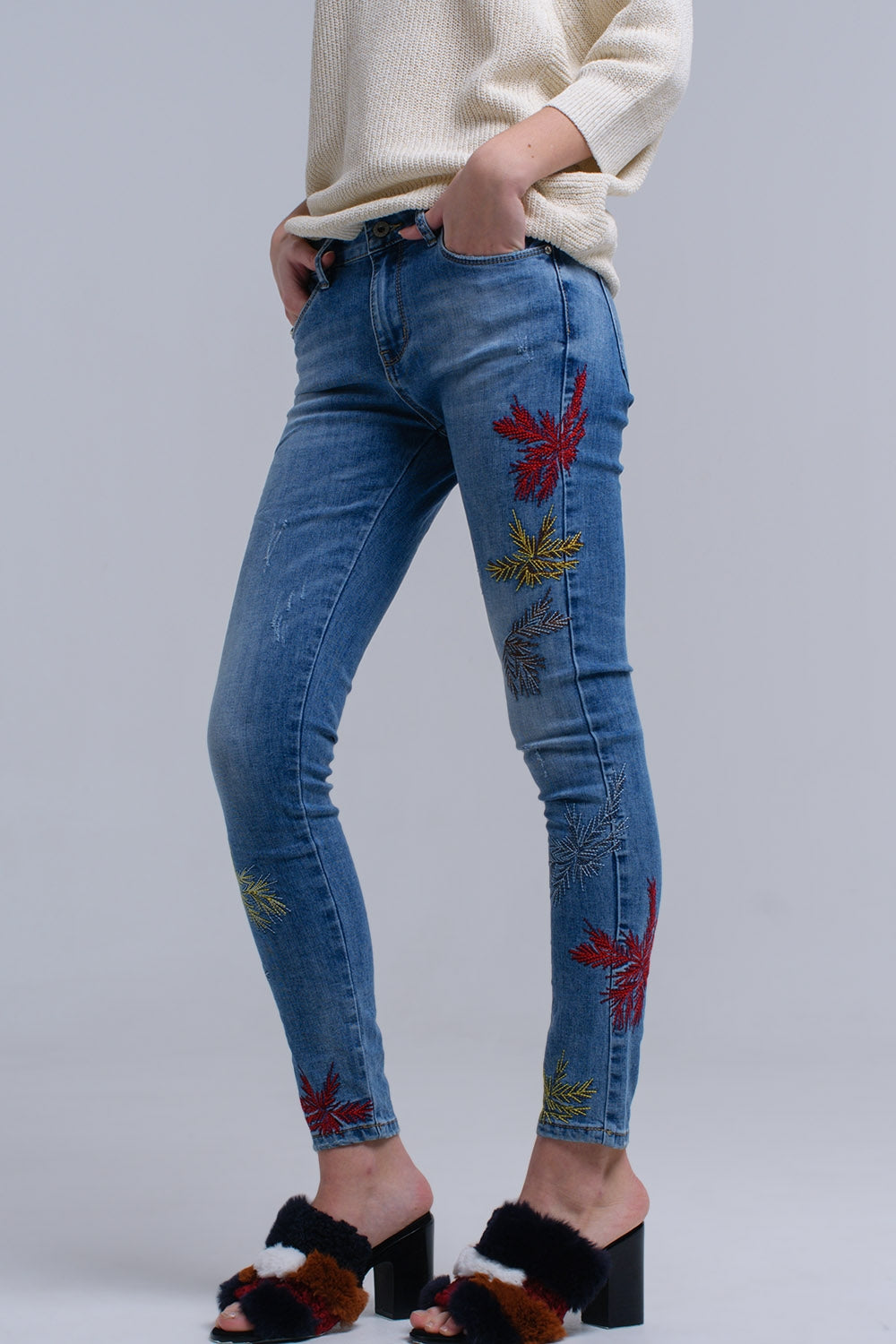 Skinny embroidered jeans - Denim