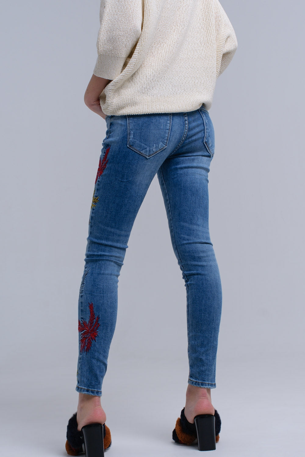 Skinny embroidered jeans - Denim