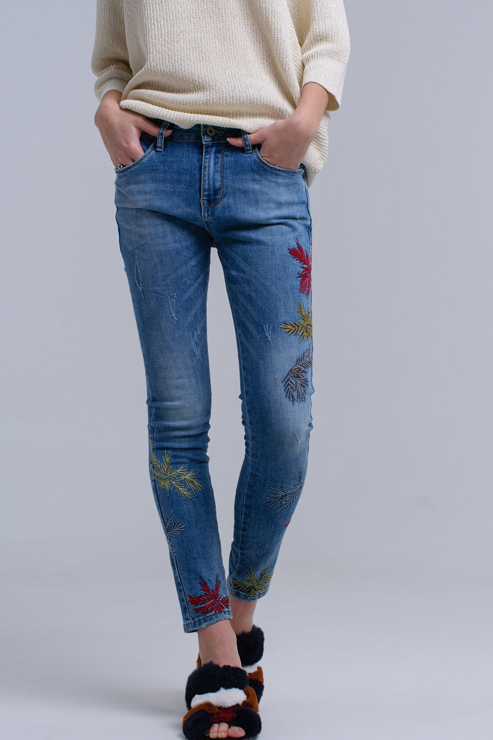 Skinny embroidered jeans - Denim