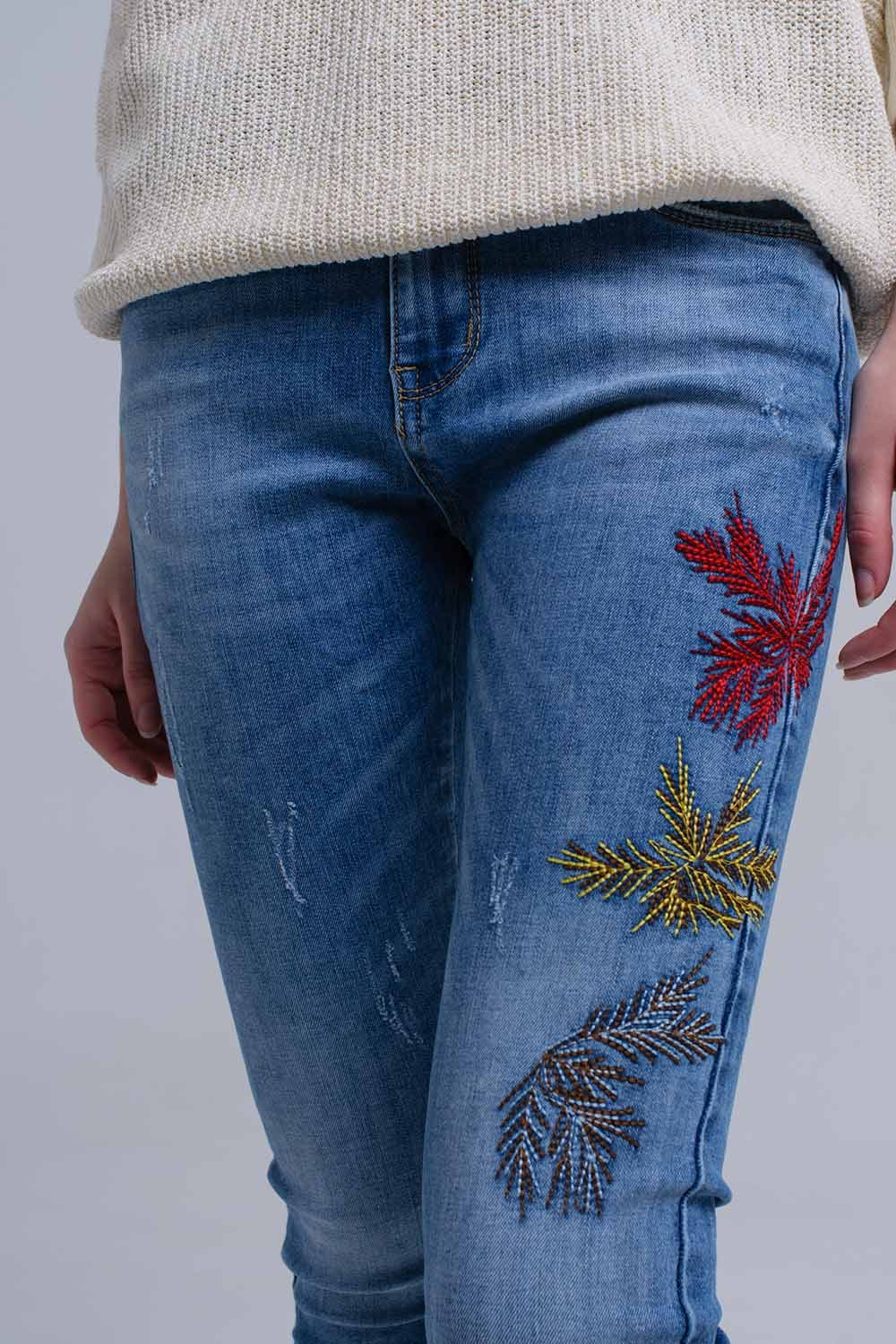 Skinny embroidered jeans - Denim