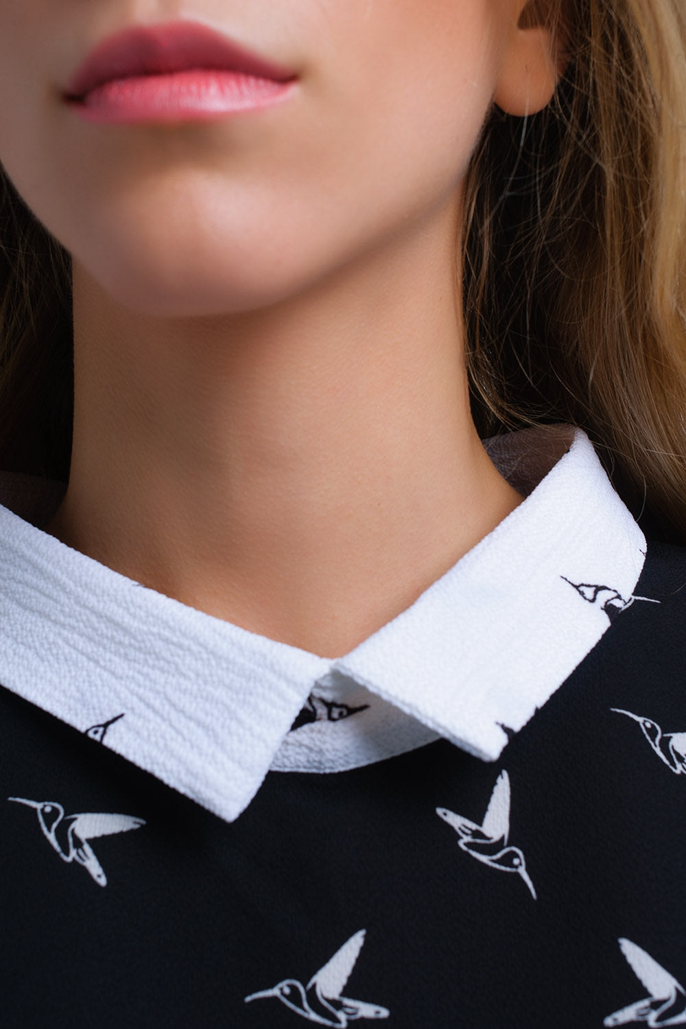 Black shirt with white printed birds - Shirts, top