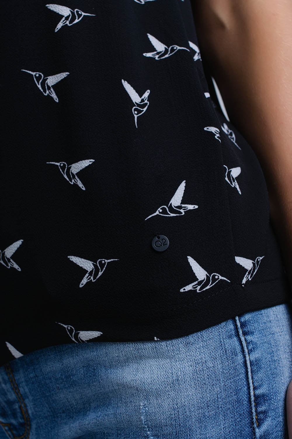 Black shirt with white printed birds - Shirts, top