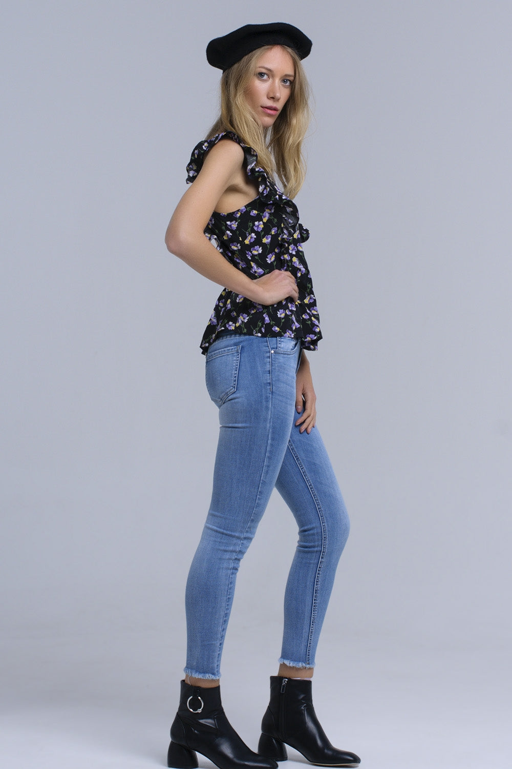 Black crossed back shirt with ruffles - Shirts, top