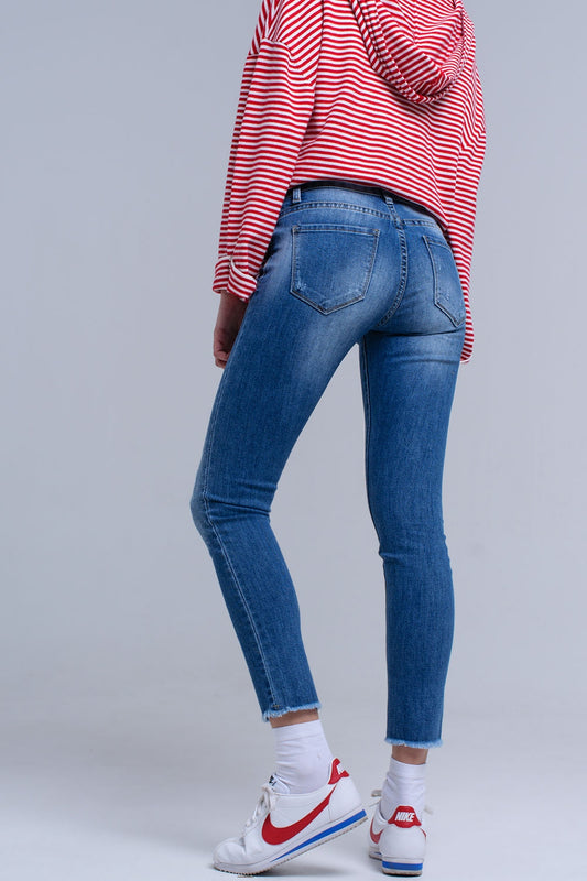Distressed skinny jeans with fringes - Denim