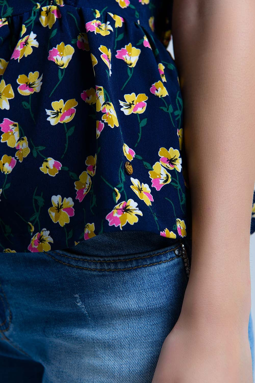 Navy crossed back shirt with ruffles - Shirts, top