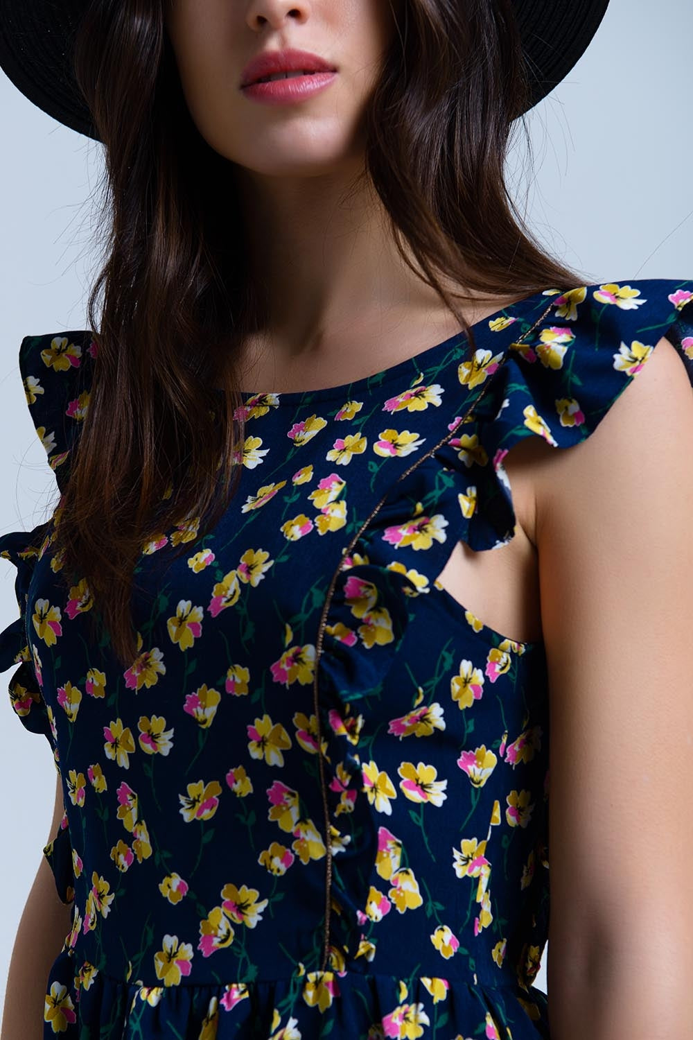Navy crossed back shirt with ruffles - Shirts, top