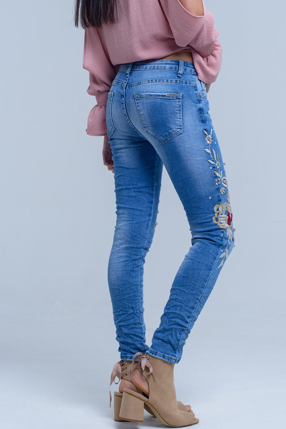 Jeans with floral embroidery - Denim
