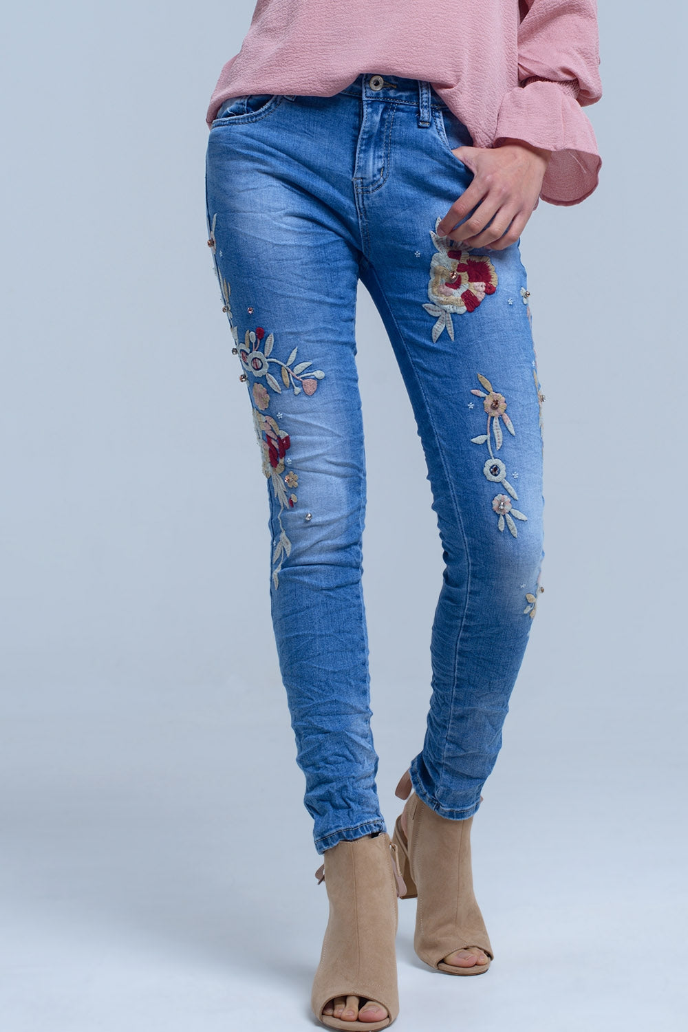 Jeans with floral embroidery - Denim