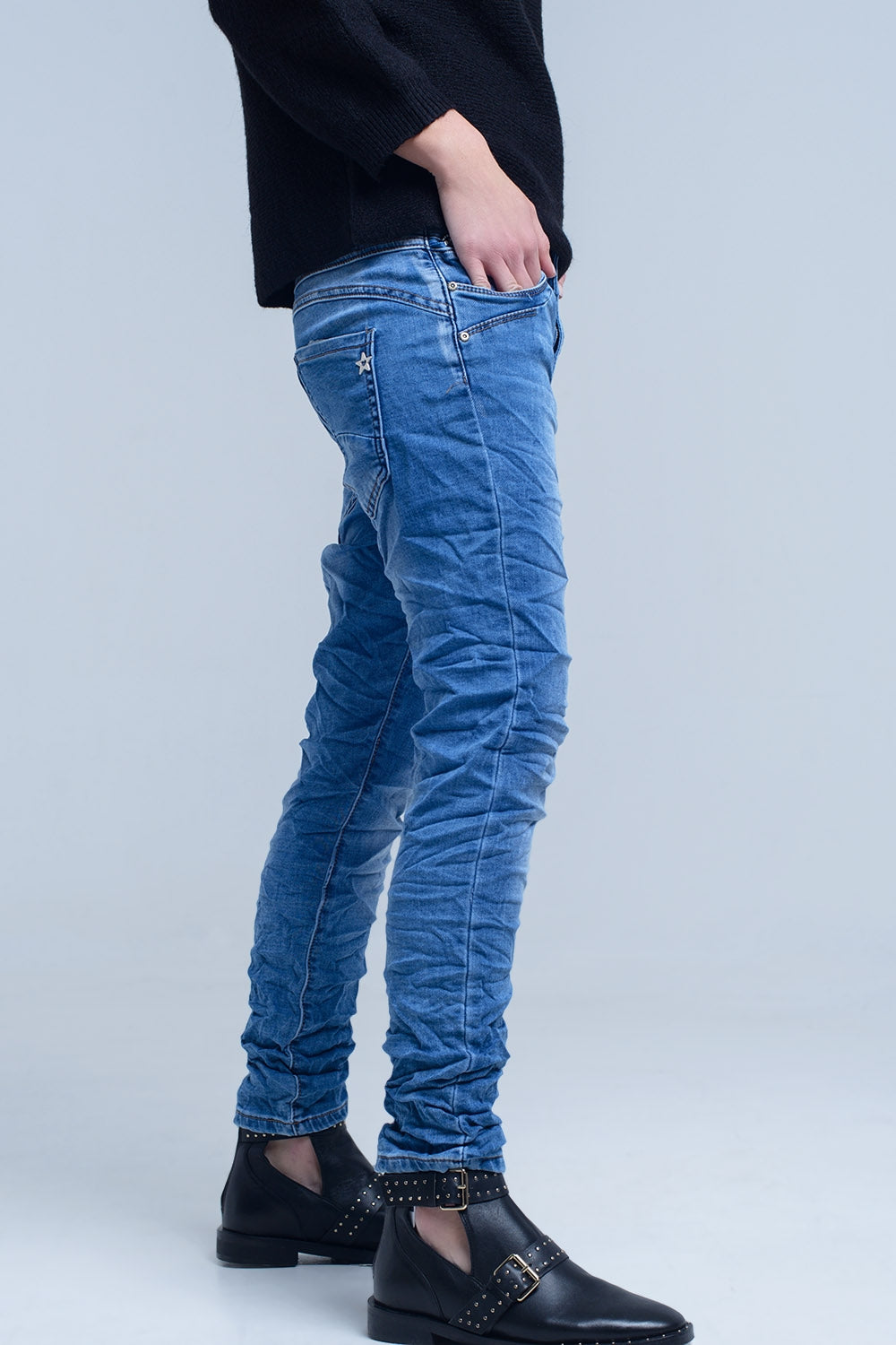 Boyfriend jean with zip pocket detail - Denim