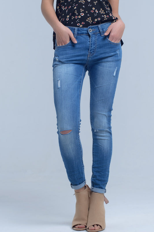 Skinny jeans with rips knee - Denim