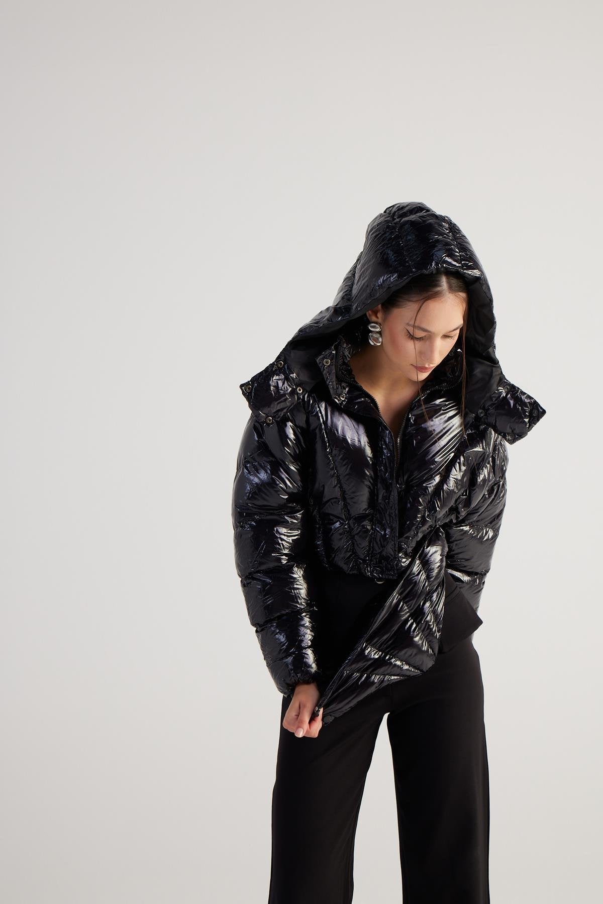 Aida Black Puffer Hooded Jacket - Jackets & Blazers