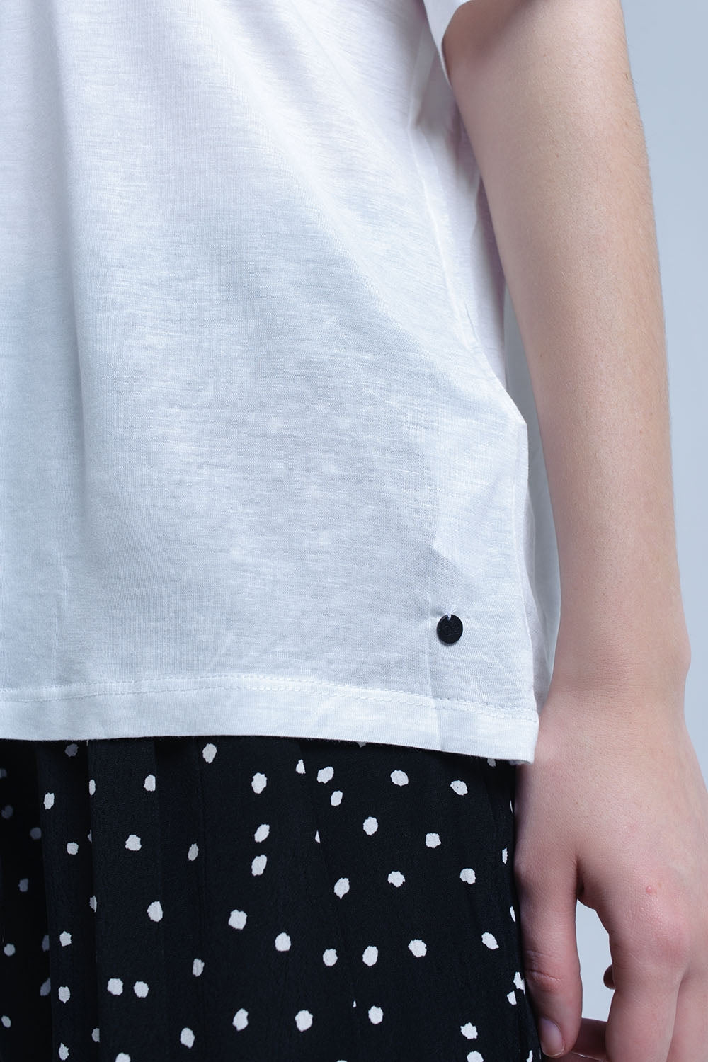 White t-shirt with one open shoulder - top