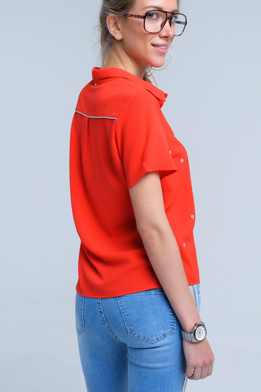Red shirt with heart embroidery - Shirts