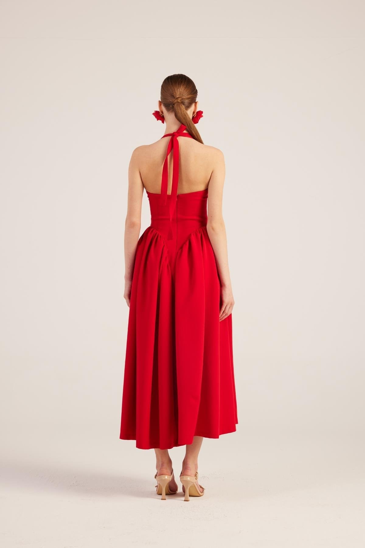 Ophelia Red Princess Style Maxi Dress - Halter Dresses