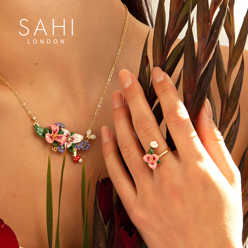 Sahi Enchanting Garden Pink Adjustable Ring - RING