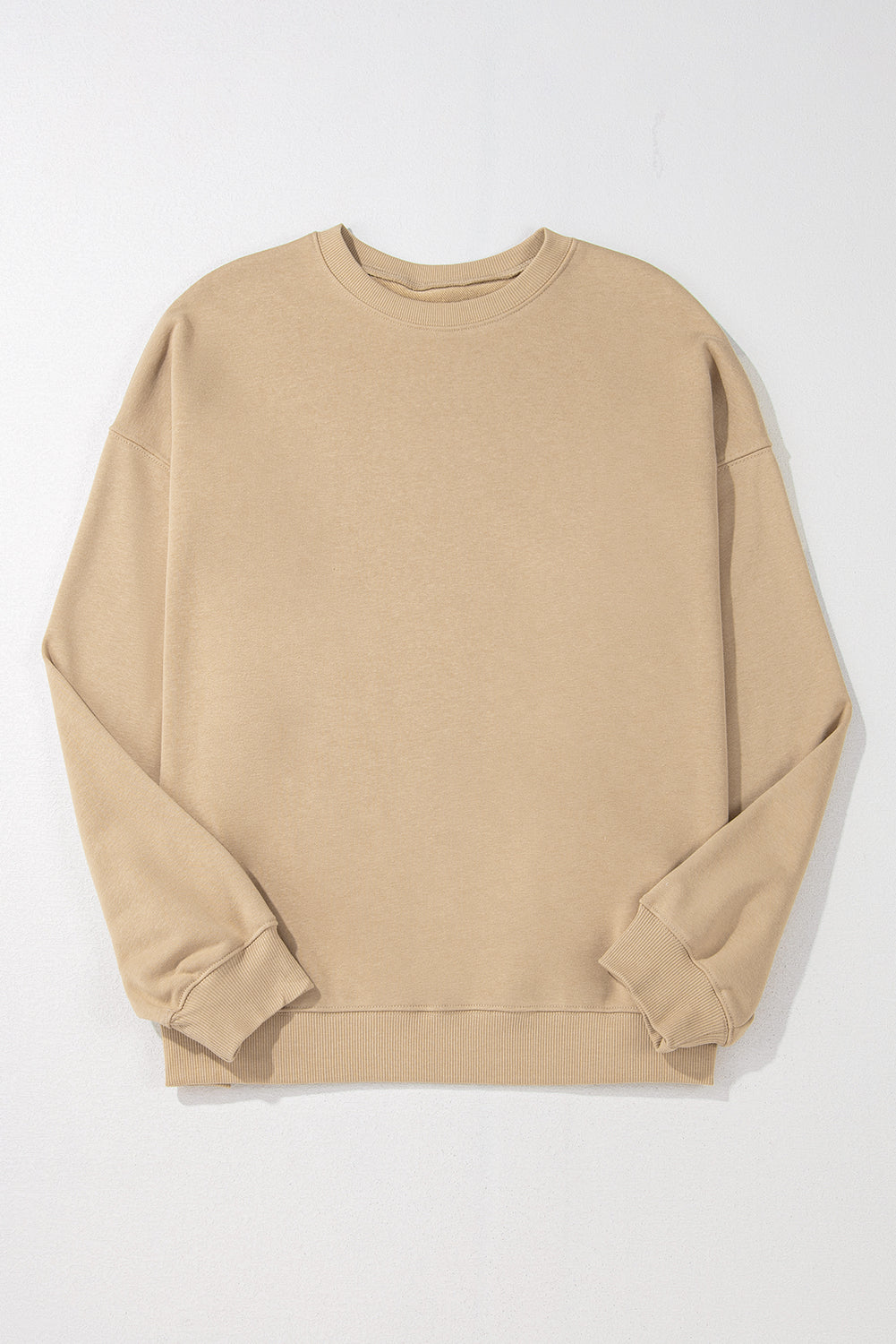 Apricot Solid Crew Neck Drop Shoulder Plus Size Sweatshirt - Plus Size/Plus Size Sweatshirts & Hoodies