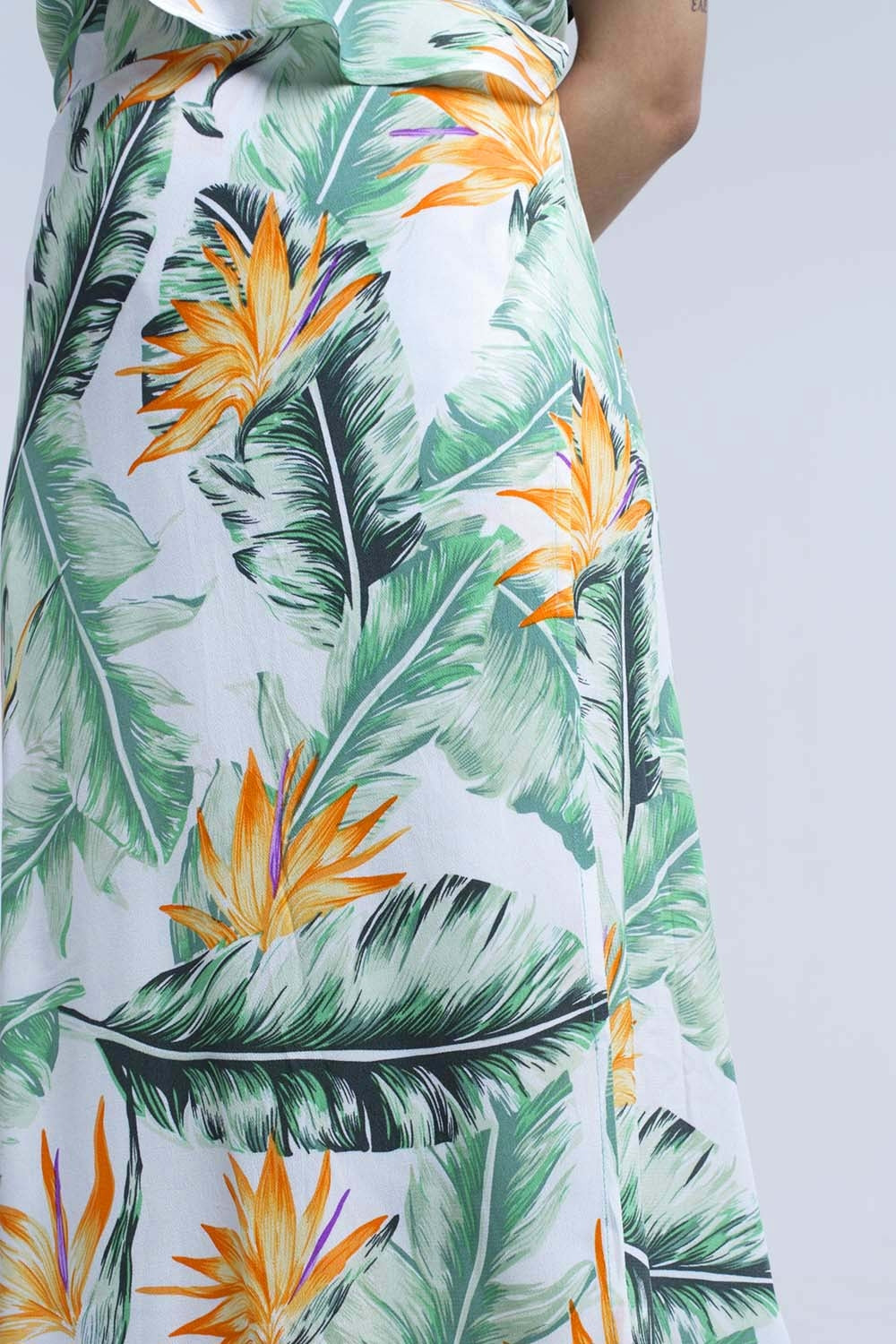 White midi dress in tropical leaves - dress