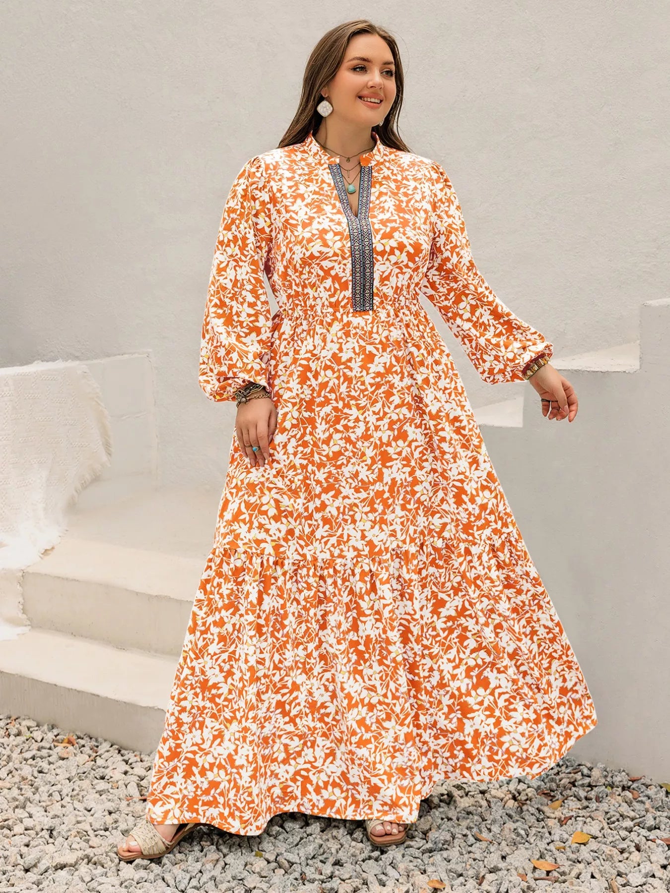Plus Size Boho Floral Print Maxi Dress -