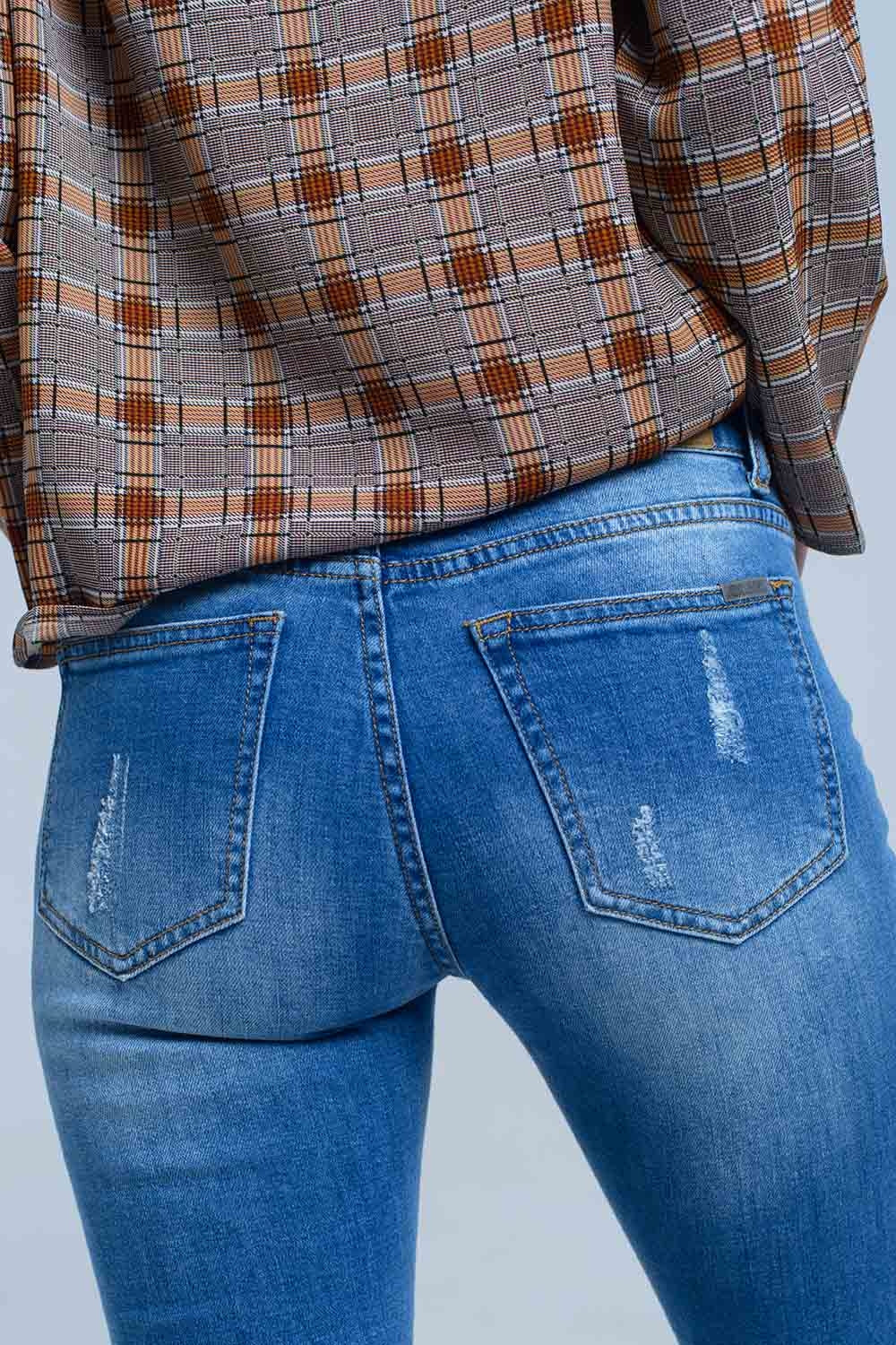 Jean skinny with rips on the legs - Denim
