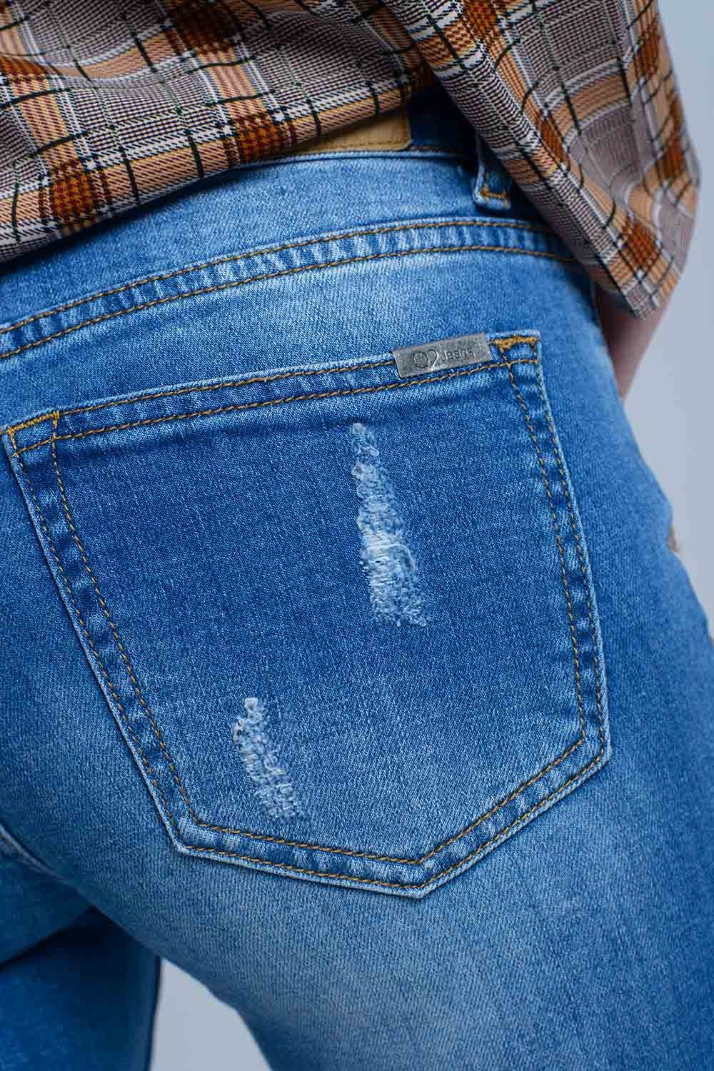 Jean skinny with rips on the legs - Denim