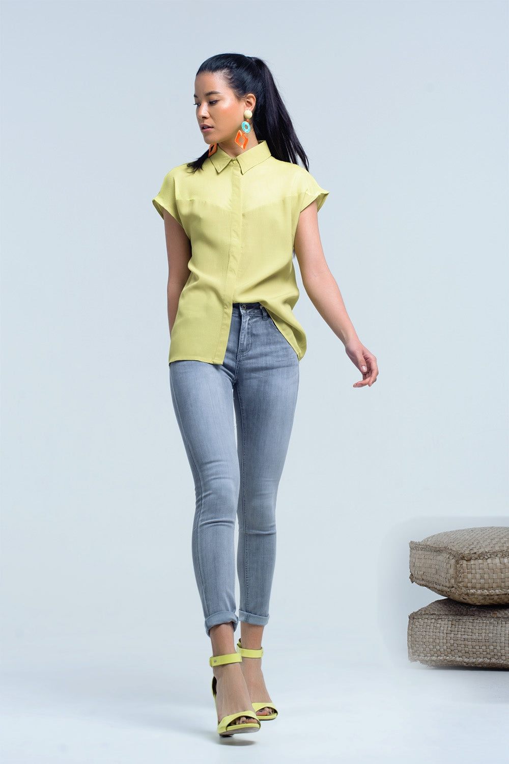 Yellow shirt with mesh detail - Shirts