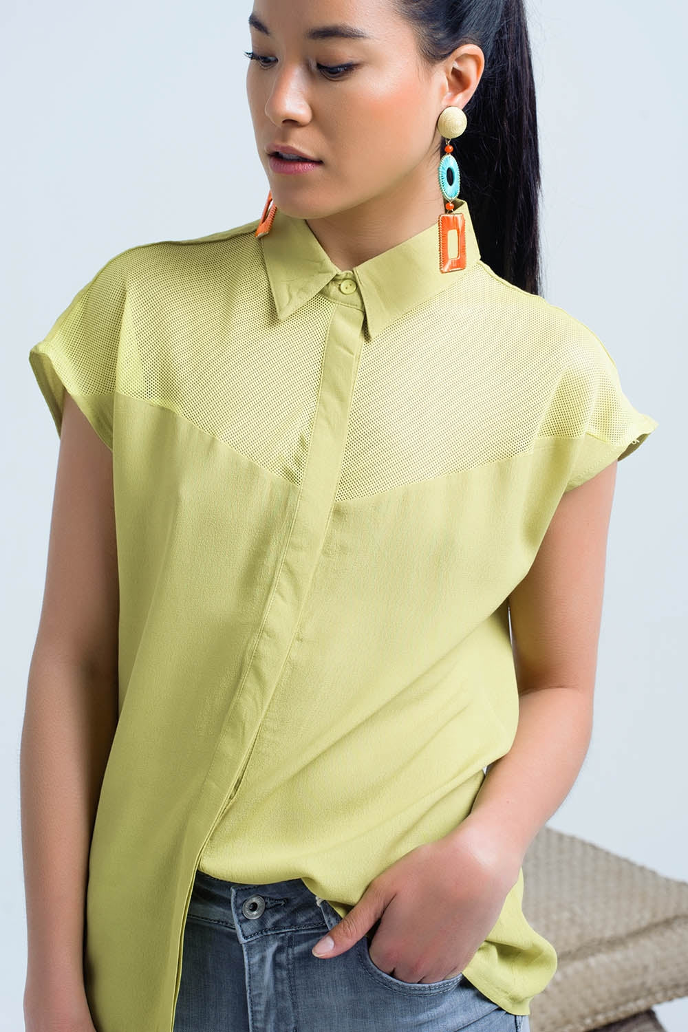 Yellow shirt with mesh detail - Shirts