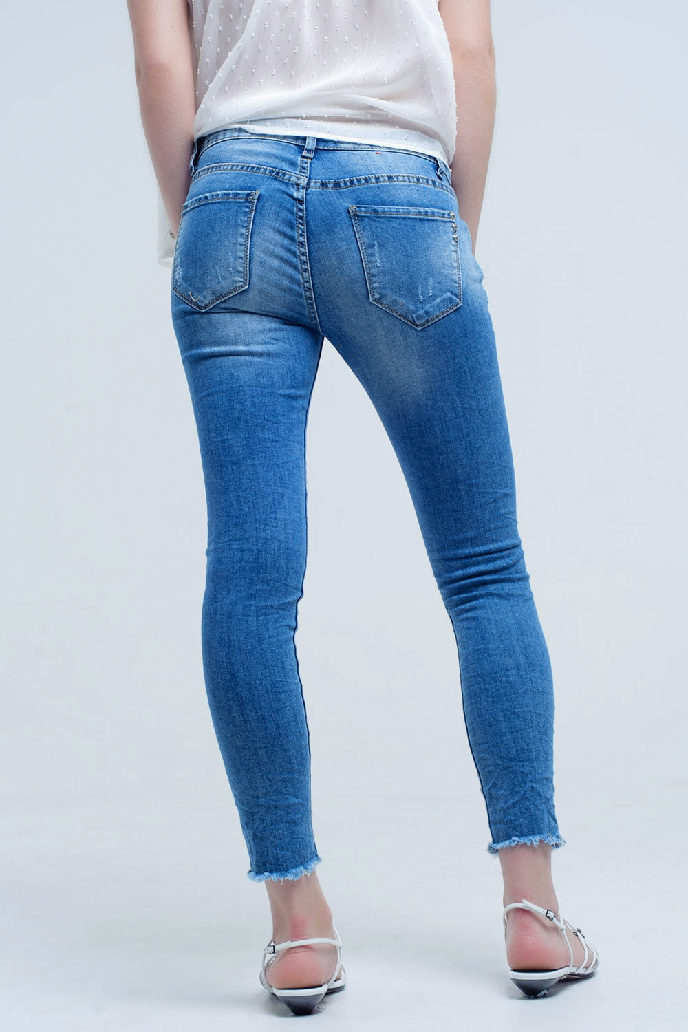 Skinny jeans in medium wash with rips - Denim