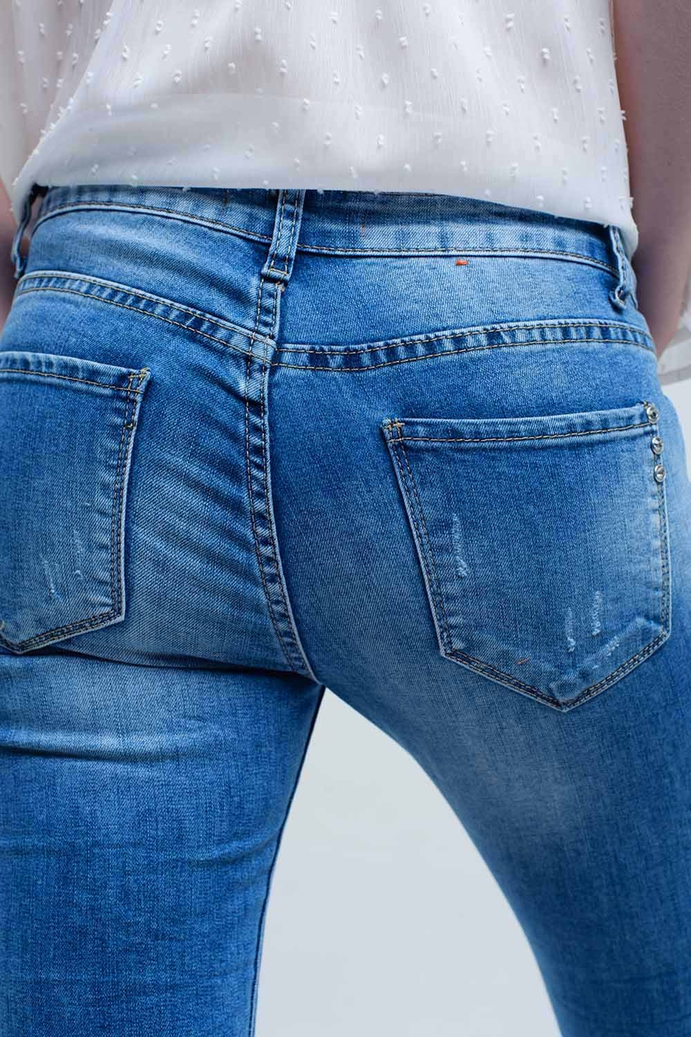 Skinny jeans in medium wash with rips - Denim