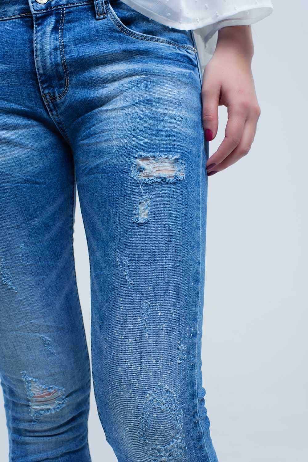 Skinny jeans in medium wash with rips - Denim