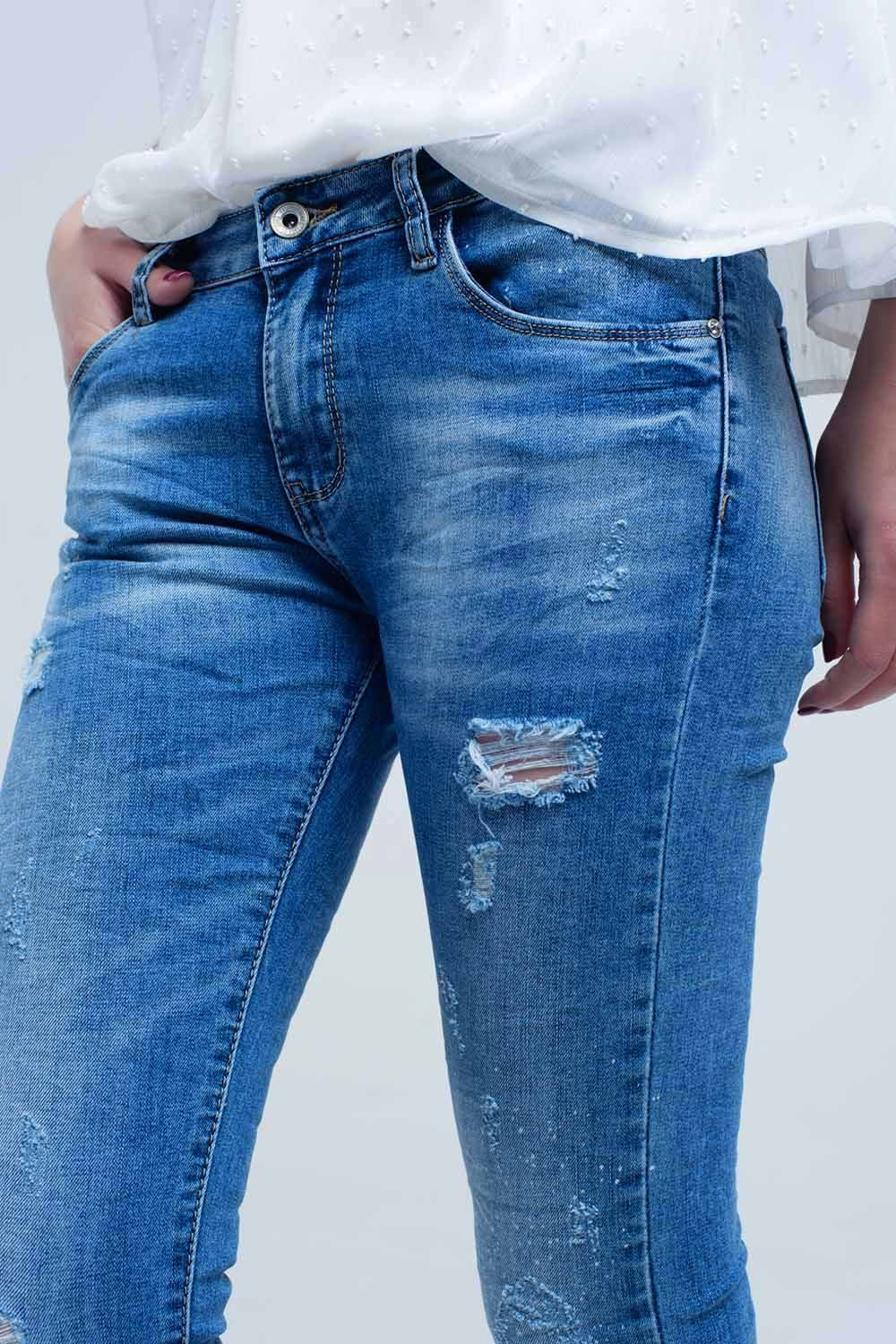Skinny jeans in medium wash with rips - Denim