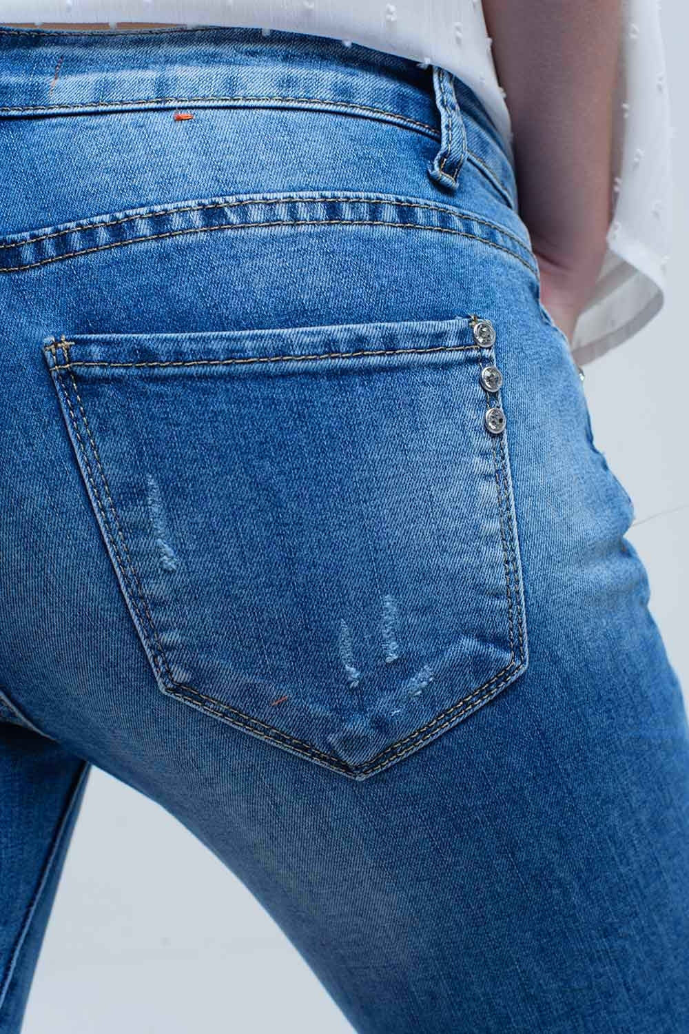 Skinny jeans in medium wash with rips - Denim