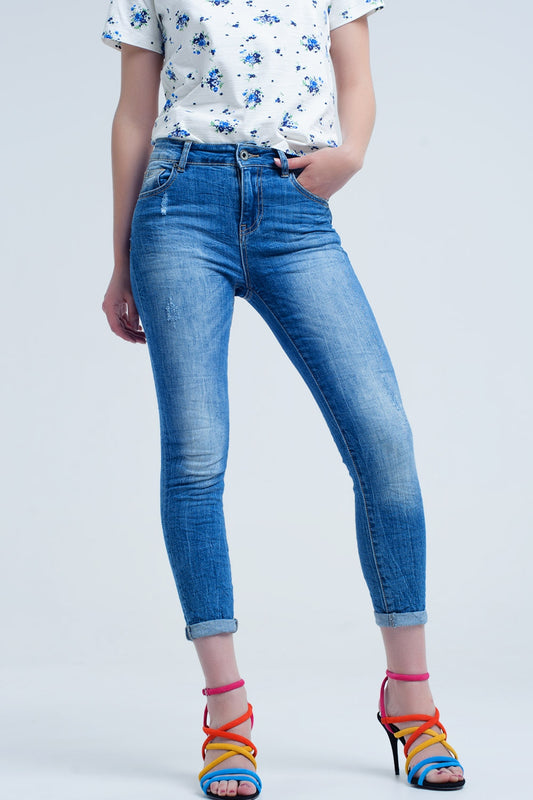 skinny jeans with worn color and wrinkles - Denim
