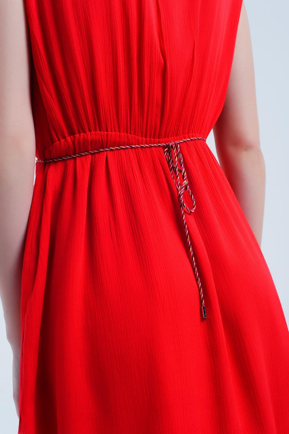 Red mini dress with embroidery - dress