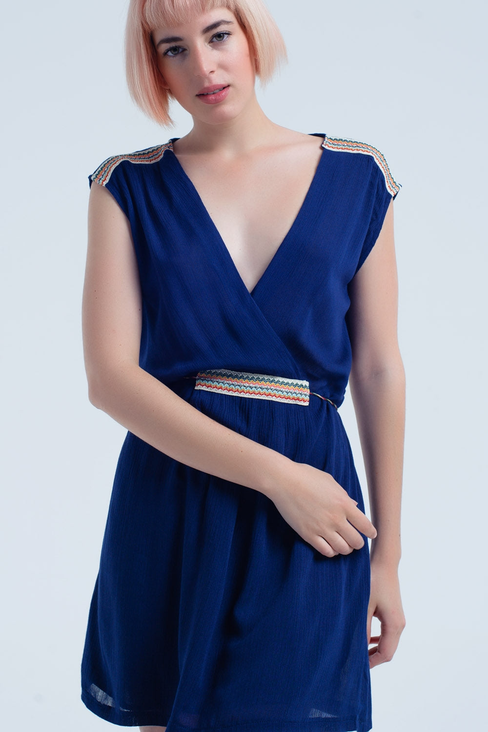 Navy blue mini dress with embroidery - dress