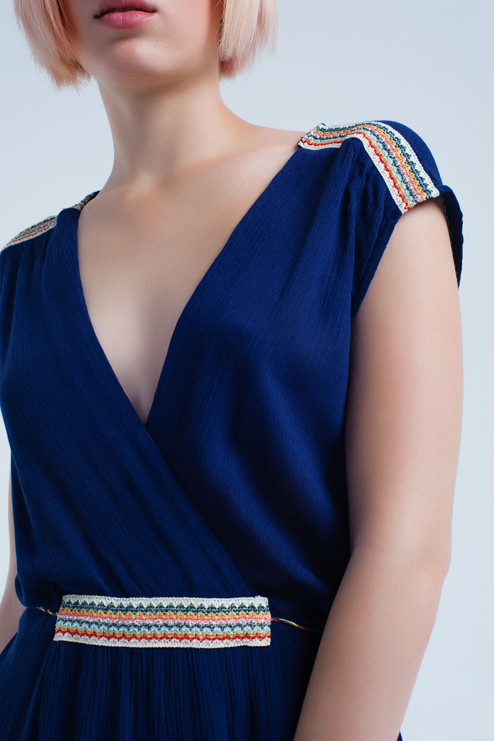 Navy blue mini dress with embroidery - dress