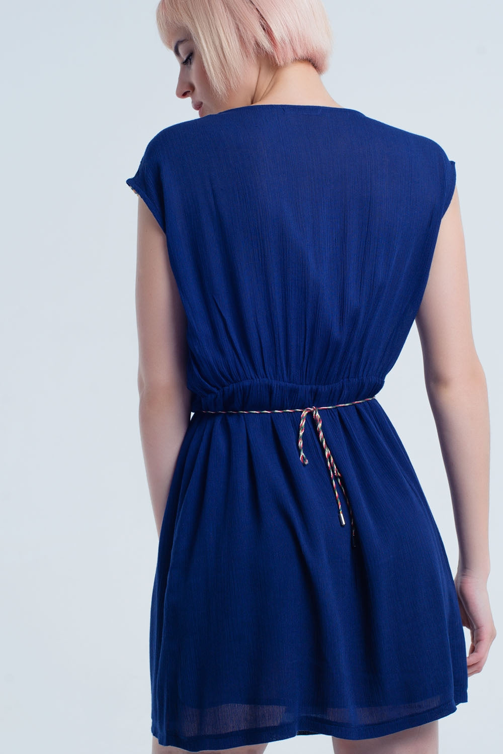 Navy blue mini dress with embroidery - dress