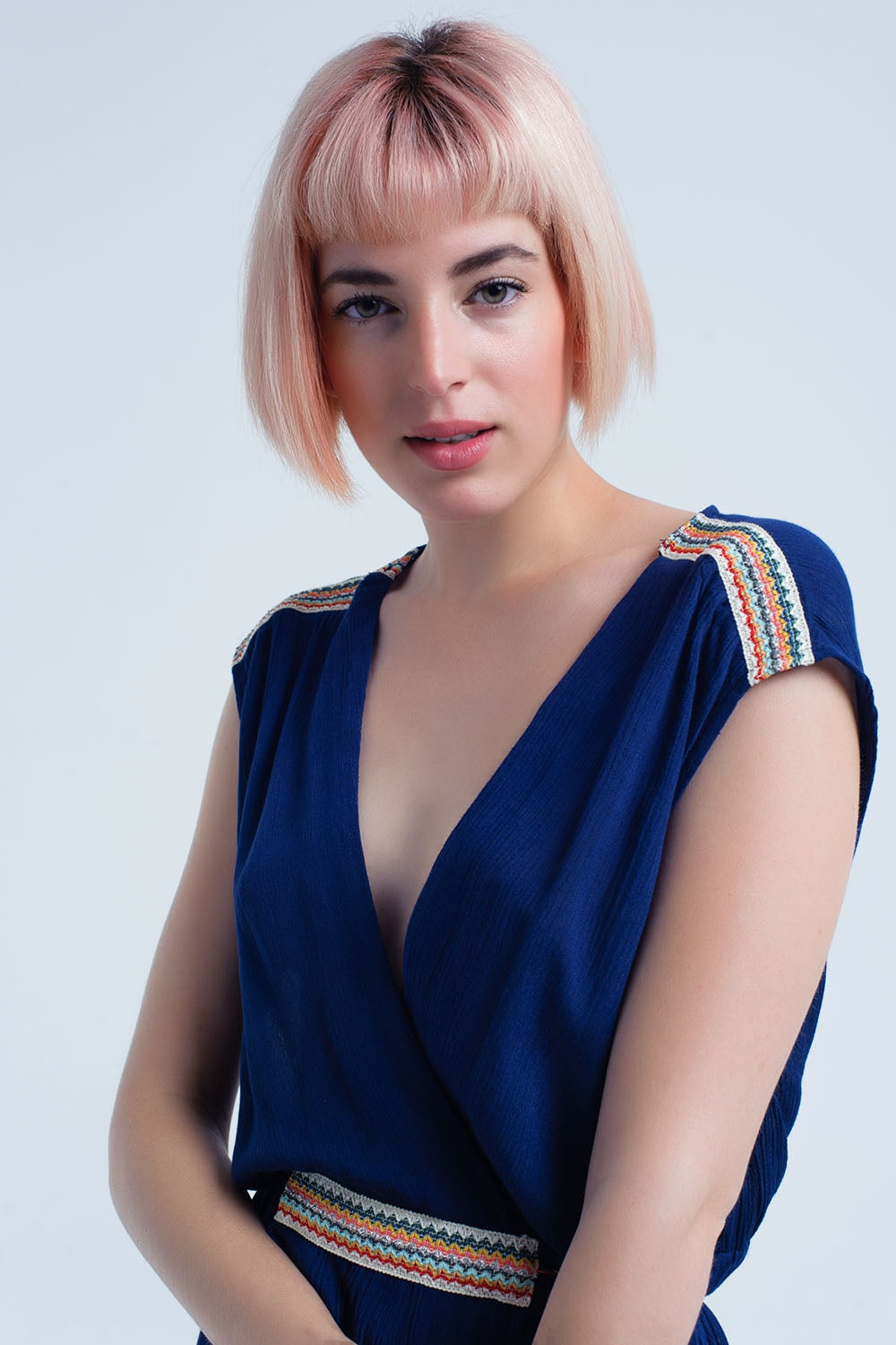Navy blue mini dress with embroidery - dress