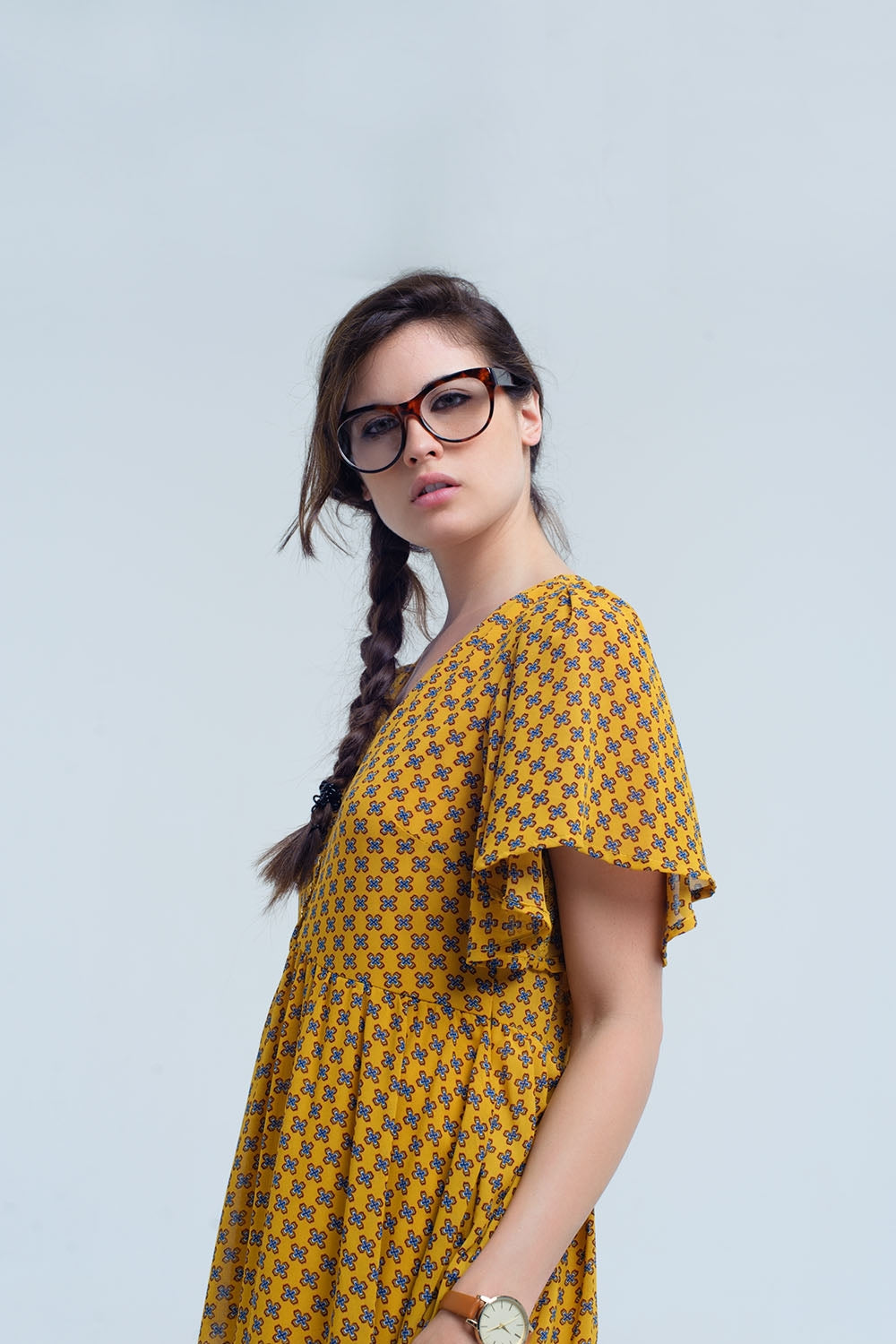 Yellow dress with flight and geometric pattern - dress