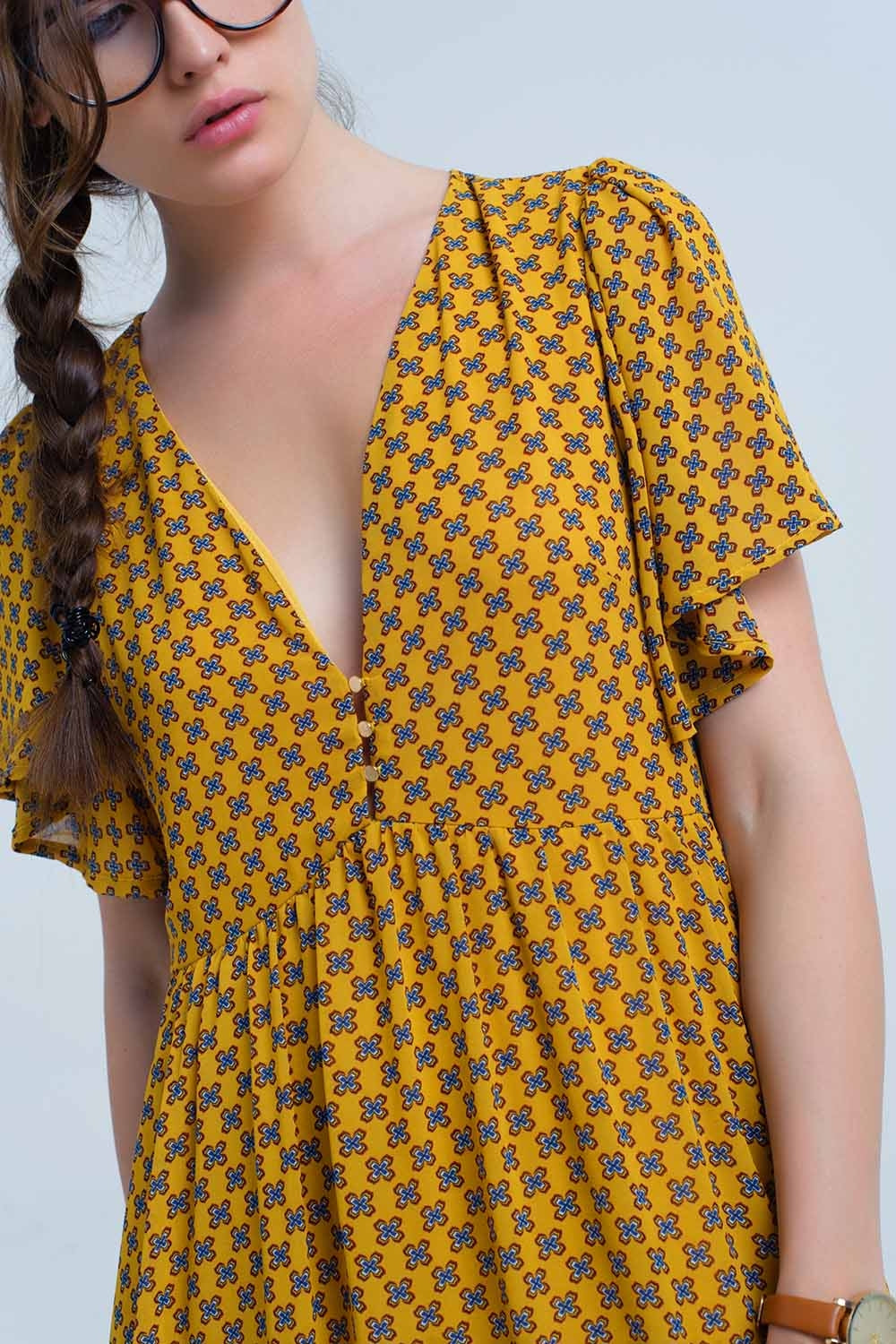 Yellow dress with flight and geometric pattern - dress