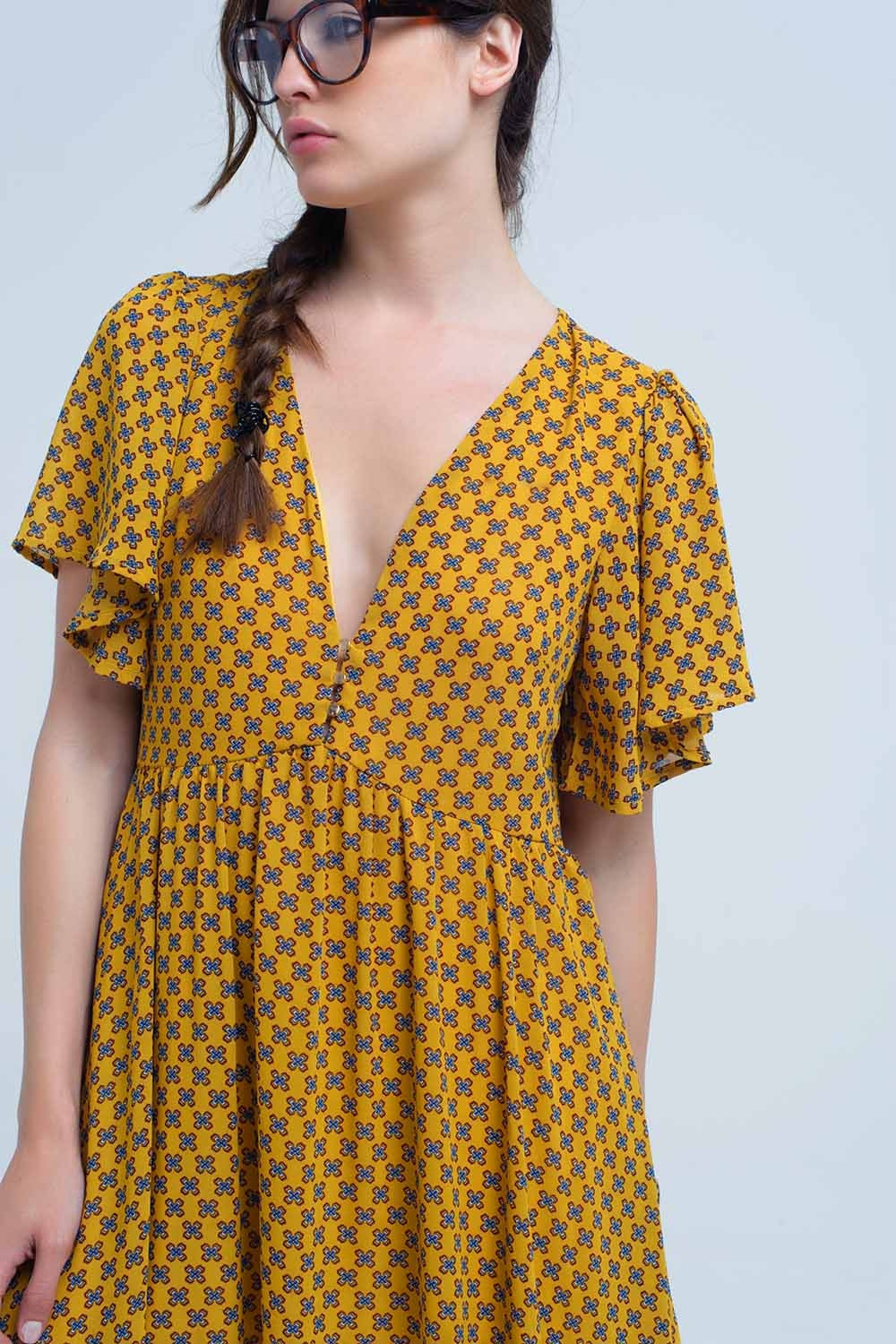 Yellow dress with flight and geometric pattern - dress