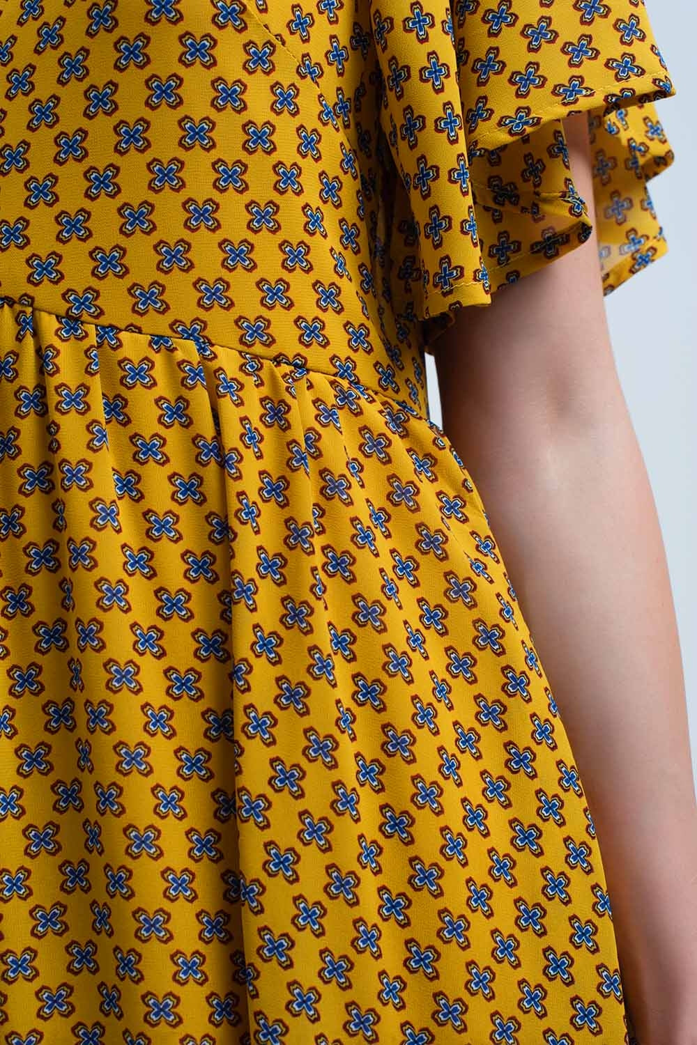 Yellow dress with flight and geometric pattern - dress