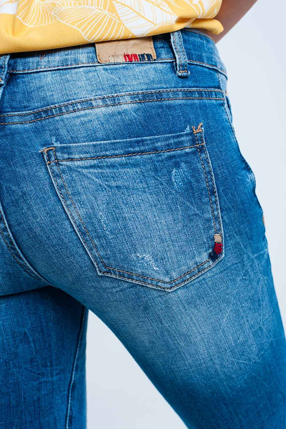 Mid wash fitted jeans with rips - Denim