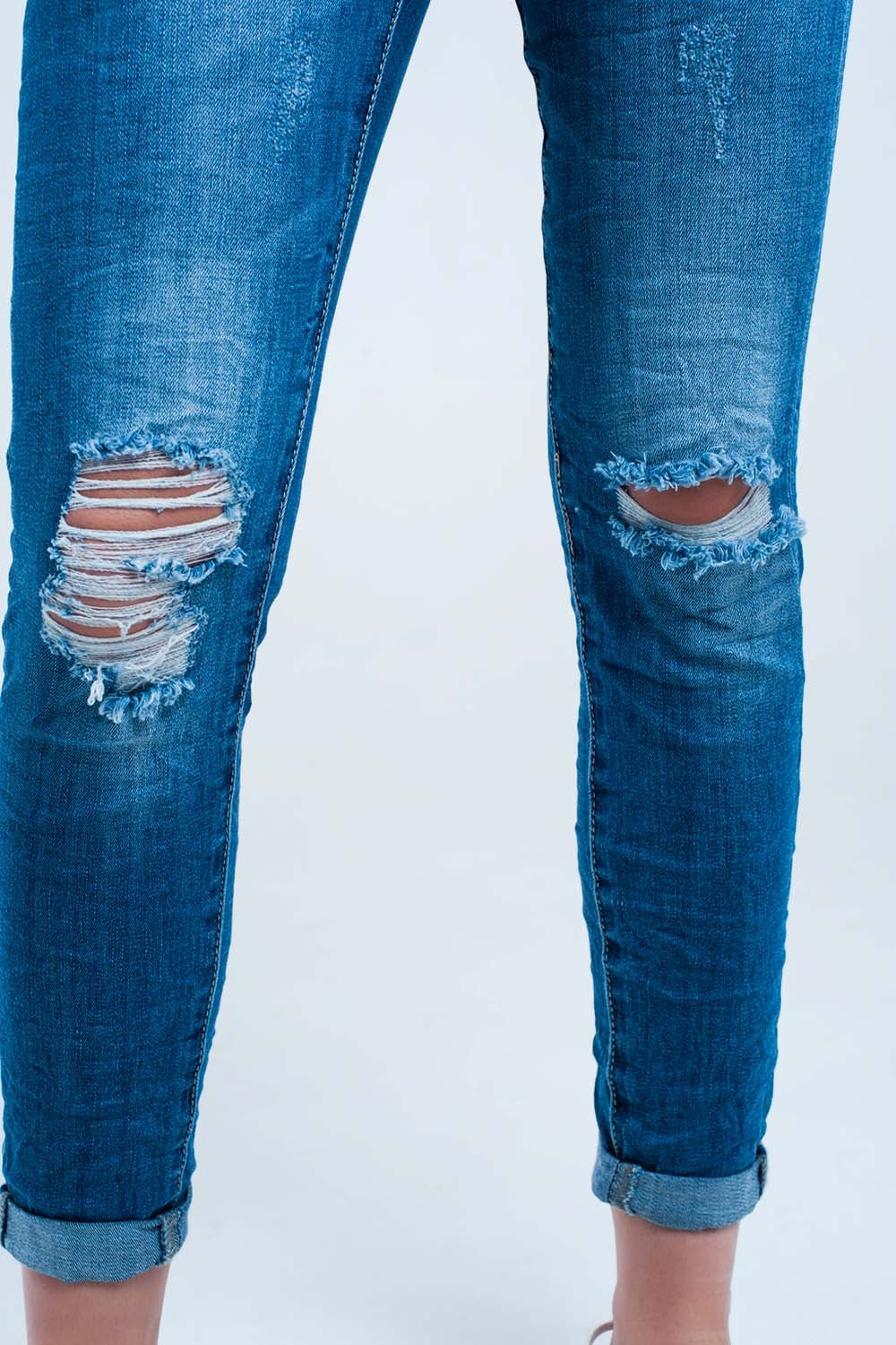 Skinny elastic jeans with rips - Denim