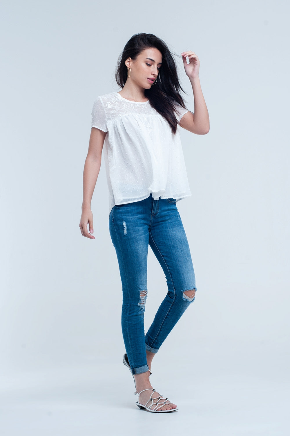 Skinny elastic jeans with rips - Denim