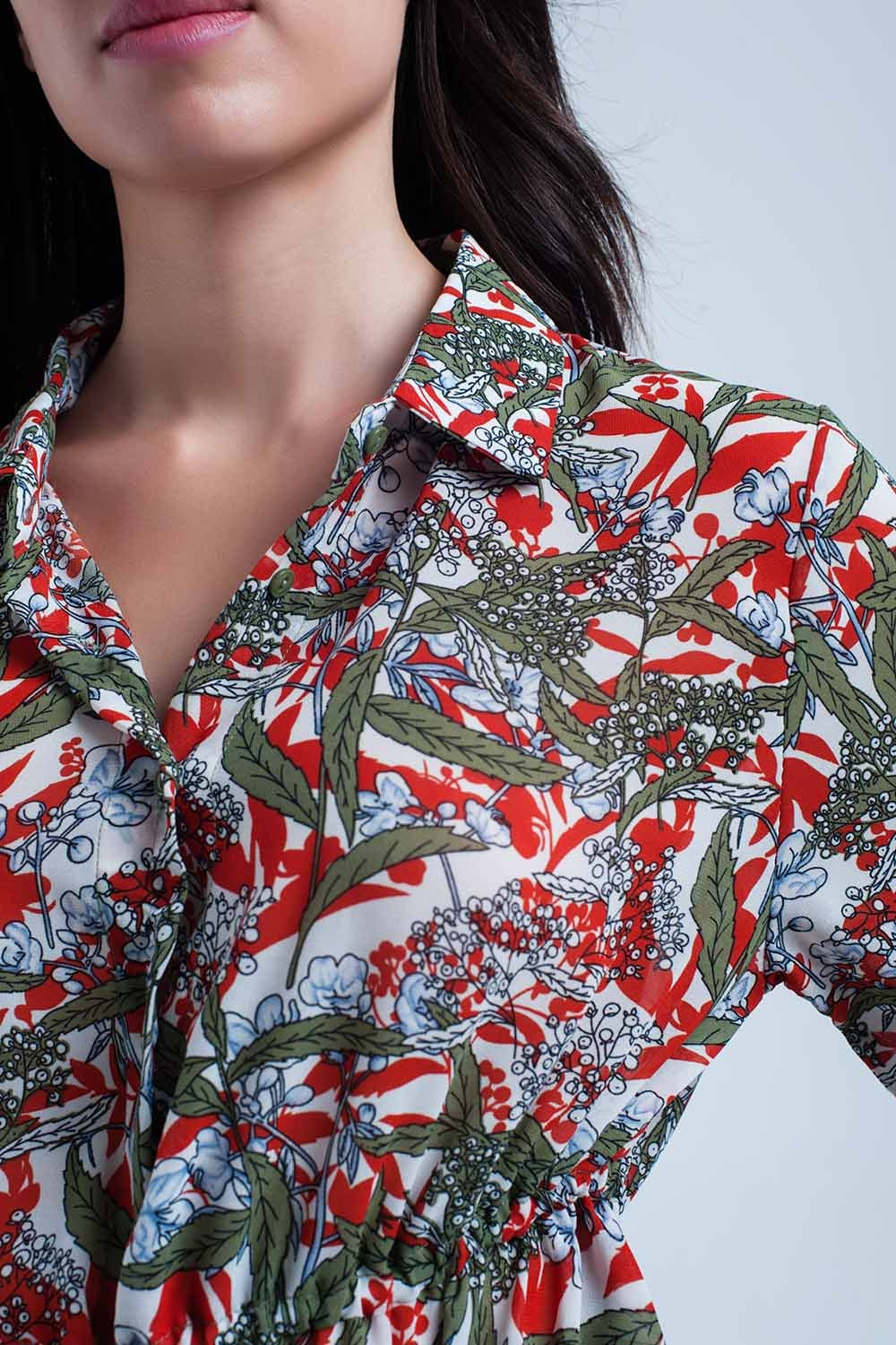 Red shirt with leaf and flower print - Shirts