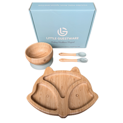 Conjunto de Alimentação Bambu Raposa - Prato, Tigela, Colher e Garfo - Conjunto de Oferta